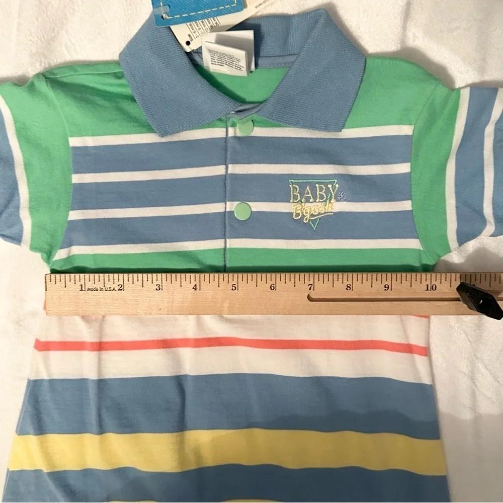 Vintage NWT OshKosh Baby B’gosh Boys Striped Polo Romper 1pc 6-9M Multicolor